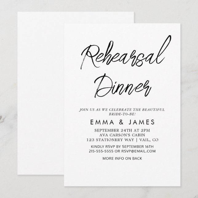 Delikate Black Calligraphy Probe Dinner Invita Einladung (Vorne/Hinten)