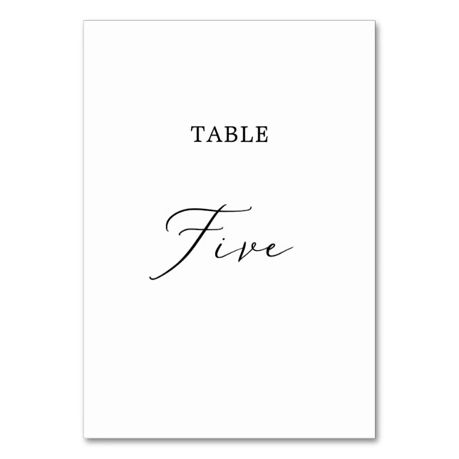 Delikate Black Calligraphy Table Five Tischnummer (Vorderseite)