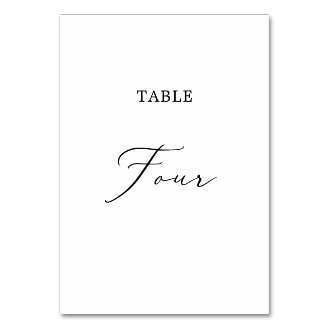 Delikate Black Calligraphy Table Four Tischnummer (Vorderseite)