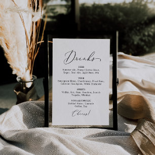 Delikate Black Calligraphy Wedding Drink Menü Sign Poster