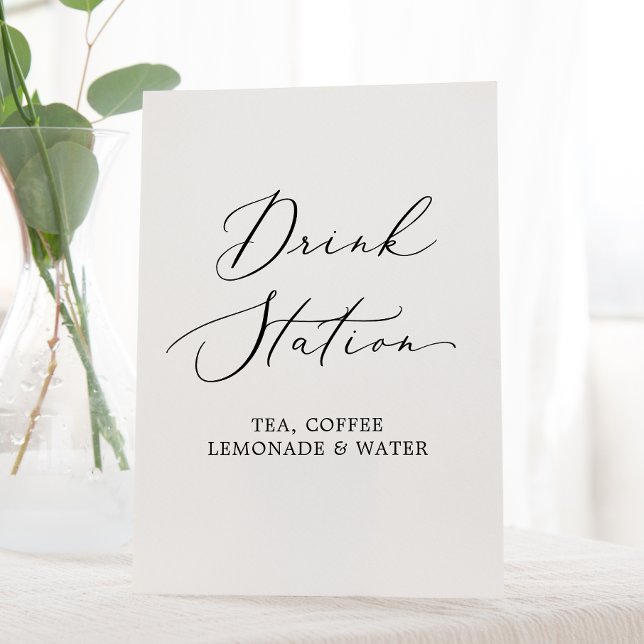 Delikate Black Calligraphy Wedding Drink Station Sockelschild (Von Creator hochgeladen)