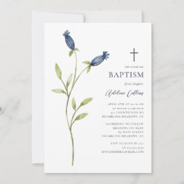 Delikate Blaue Aquarelltaufe Einladung