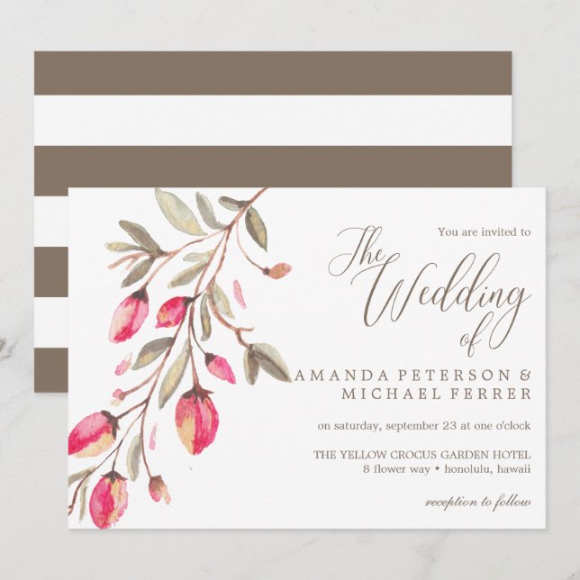 Delikate Bloom Typografie rustikale Hochzeit Einladung (Vorne/Hinten)