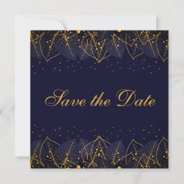Delikate Blue and Gold Blätter Save the Date