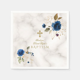 Delikate Blue Gold Blume Gold Cross Boy Taufe Serviette