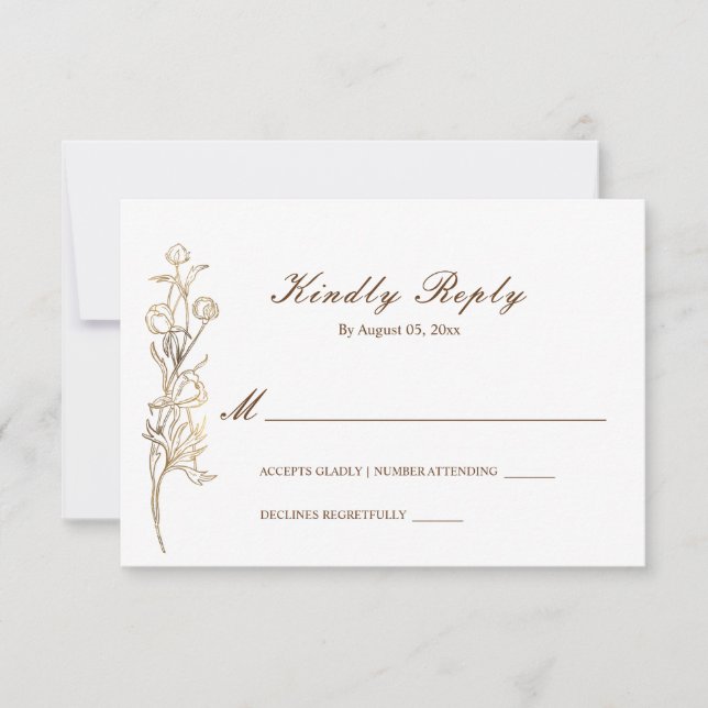 Delikate Blume aus Gold RSVP Karte (Vorderseite)