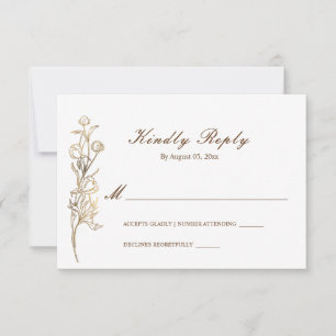 Delikate Blume aus Gold RSVP Karte