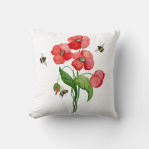 Delikate Blume aus Scharlachrot und Hummeln Kissen