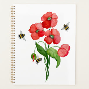 Delikate Blume aus Scharlachrot und Hummeln Planer