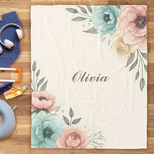 Delikate Blume der Wasserfarbe Fleecedecke (Von Creator hochgeladen)