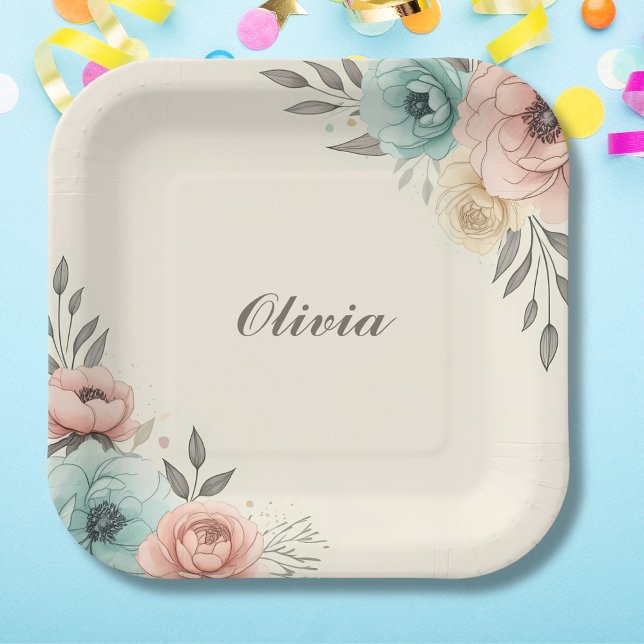 Delikate Blume der Wasserfarbe Pappteller (Von Creator hochgeladen)