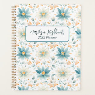 Delikate Blume in Blau und Weiß mit orangen Blätte Planer
