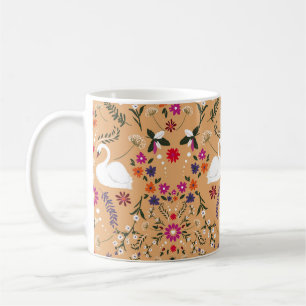Delikate Blume, schwan Fantasie nahtlos. Kaffeetasse