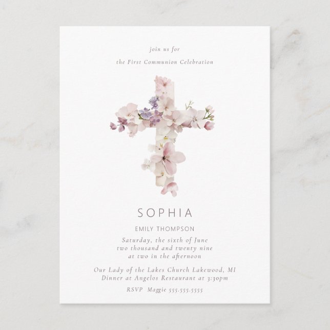 Delikate Blume überqueren die Taufe Christening Postkarte (Vorderseite)