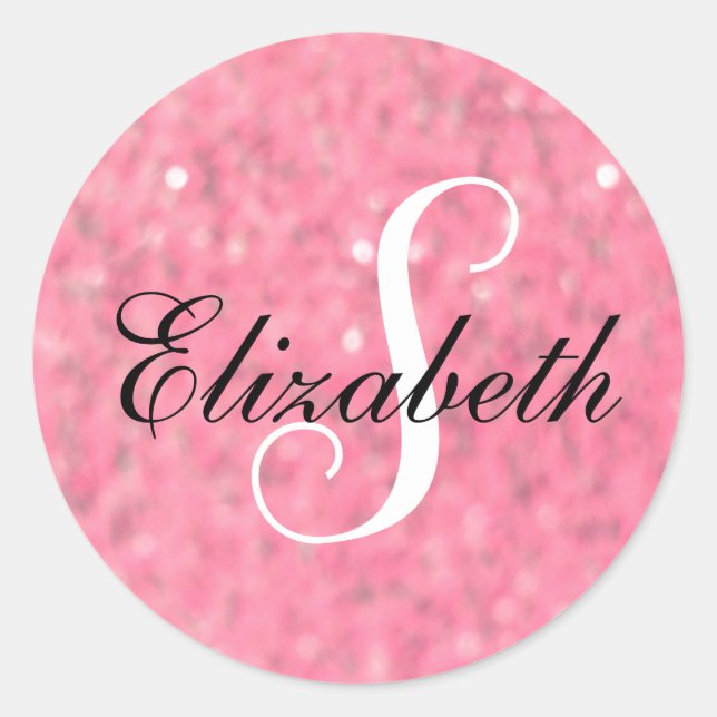 Delikate Blur Pink Monogram Sparkle Runder Aufkleber (Vorderseite)