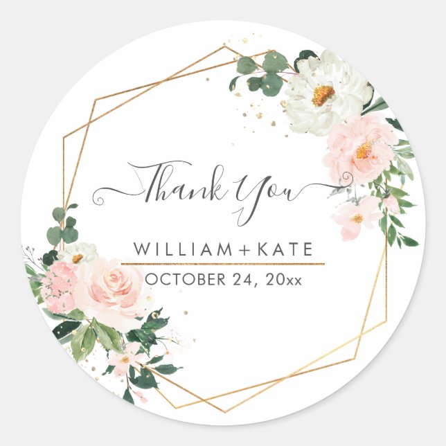 Delikate Blütenfarbe Rose Danke Runder Aufkleber (Vorderseite)