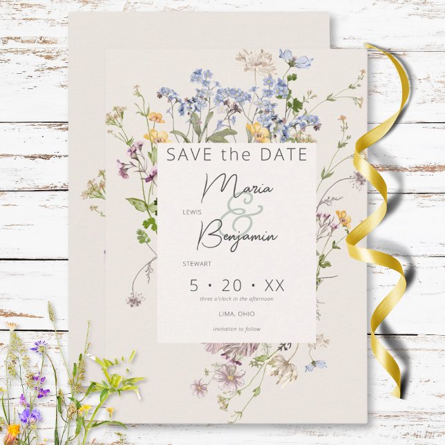 Delikate Boho Wildblumen Cream Wedding Save The Date (Delicate Boho Wildflowers Cream Wedding Save The Date)