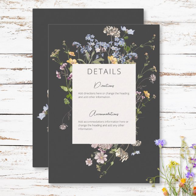 Delikate Boho-Wildblumen Details zur Kohle Begleitkarte (Delicate Boho Wildflowers Charcoal Details Enclosure Card)
