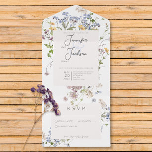 Delikate Boho Wildblumen Weiß kein Abendessen All In One Einladung