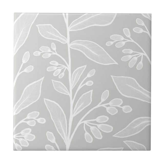 Delikate Botanische Reverie L2 Weiße große Pflanze Fliese (Vorderseite)