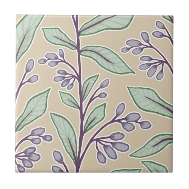 Delikate Botanische Reverie L8 Große Pflanze Lila Fliese (Vorderseite)