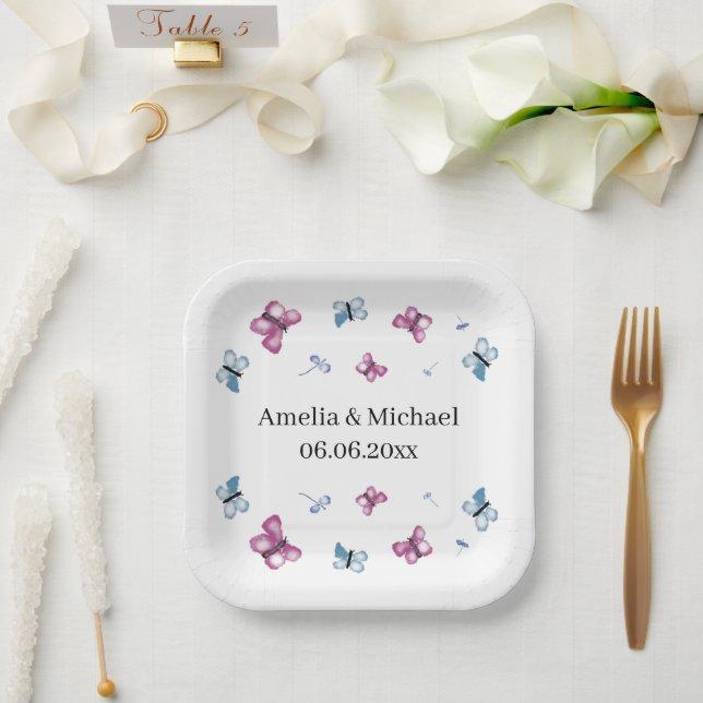 Delikate Butterfly-Hochzeit Pappteller (Hochzeit)