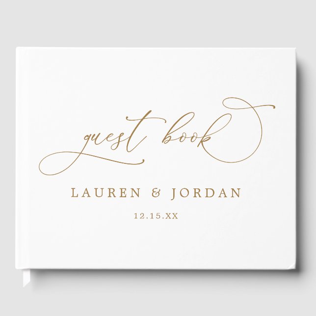 Delikate Calligrafy Gold Foto Monogram Wedding Gästebuch (Vorderseite)
