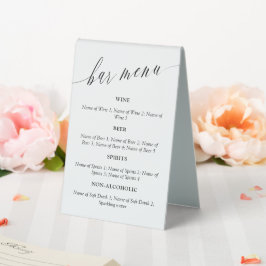 Delikate Calligraphy Wedding Bar Menu Tischaufsteller