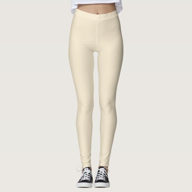 Delikate, cremig beige, solide Farbe Leggings (Vorderseite)
