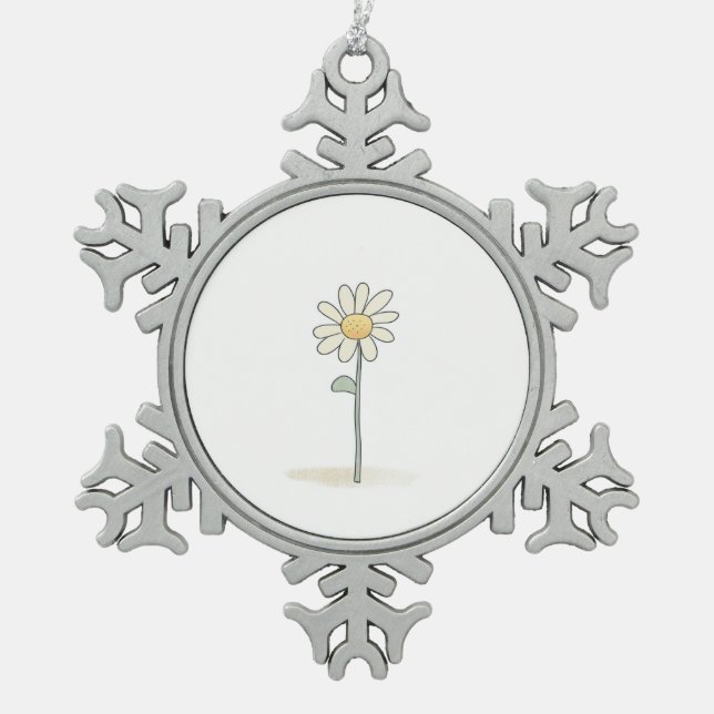 Delikate Daisy Illustration - Einfache süße Blume Schneeflocken Zinn-Ornament (Vorderseite)