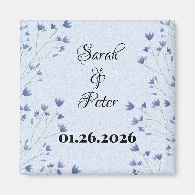 Delikate dunkelblaue Wildblumen Save the Date Magnet (Vorne)
