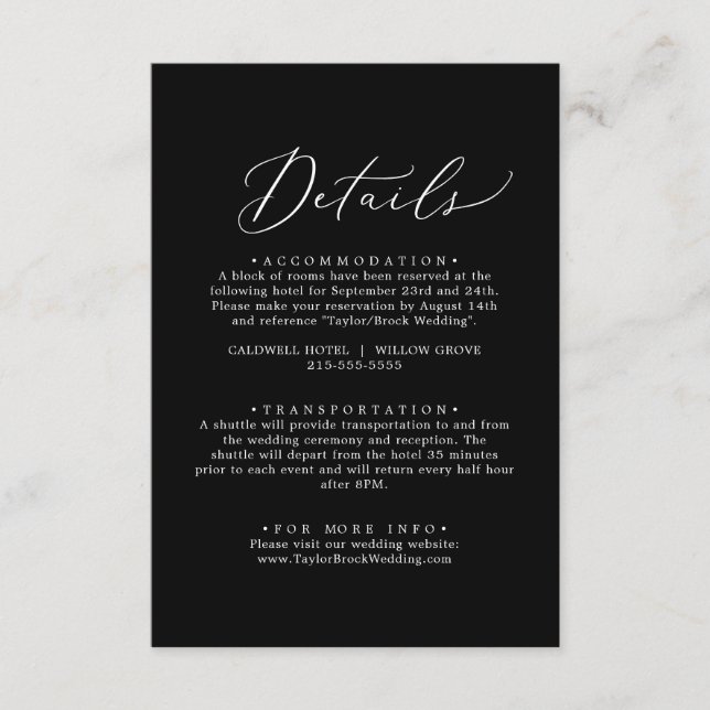 Delikate dunkle schwarze Kalligrafiedetails Begleitkarte (Vorderseite)
