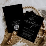 Delikate dunkle schwarze QR Code Back Wedding Einladung<br><div class="desc">Diese zarte dunkle QR Code zurück Hochzeitseinladung ist perfekt für eine moderne Hochzeit. Das Moody-Design zeichnet sich durch eine hübsche und elegante weiße Typografie auf einem schwarzen Hintergrund mit einem raffinierten Look aus. Rett Papier durch einen QR-Code für den Gast,  um Details,  UAWG oder beides anzuzeigen.</div>