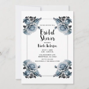 Delikate Dusty Blue Rose Elegantes Brautparty Einladung