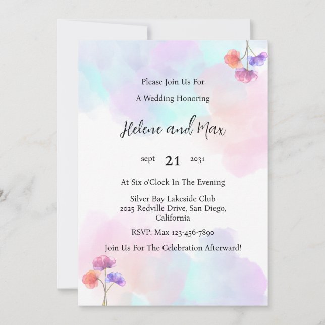 Delikate Einladungen für Hochzeiten in Rosa und Bl (Vorderseite)