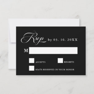 Delikate Elegant Wedding Black RSVP Card Karte