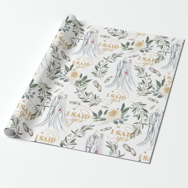 Delikate, elegante Hochzeit mit floralen Wasserfar Geschenkpapier (Ungerollt)