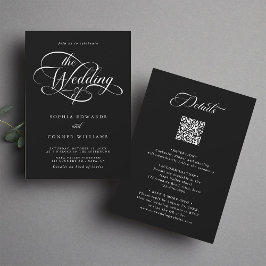 Delikate, elegante Script-Hochzeit Black All in On Einladung