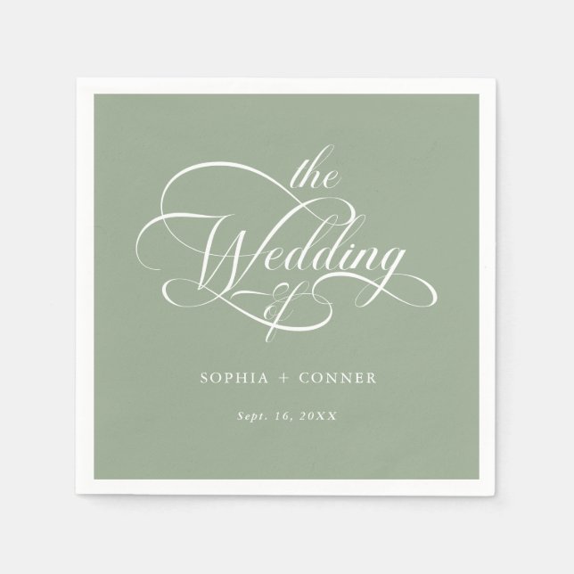 Delikate, elegante Script Wedding Sage Green Serviette (Vorderseite)