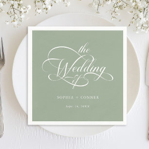 Delikate, elegante Script Wedding Sage Green Serviette