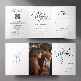 Delikate, elegante Skripte für die Hochzeit von Sc Dreifach Gefaltete Einladung