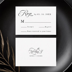 Delikate Elegante Wedding Black & White RSVP Karte