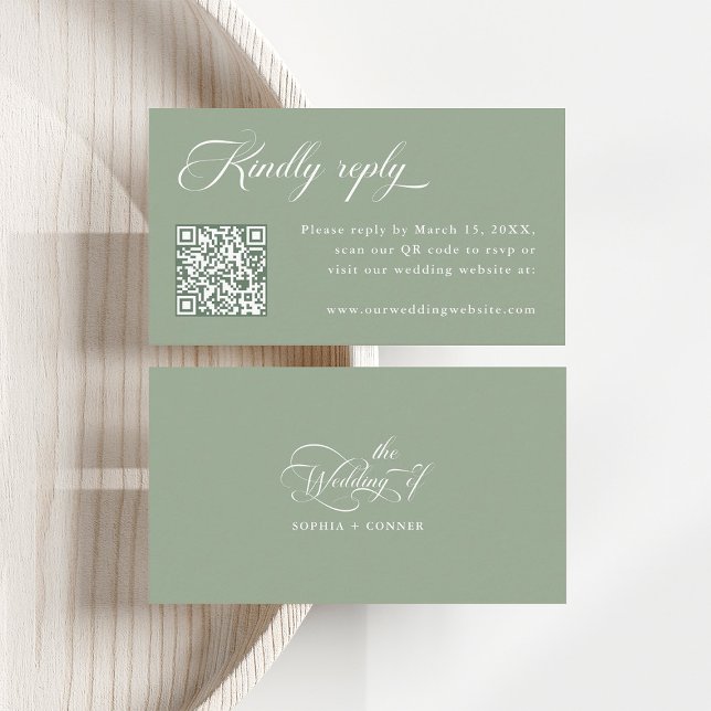 Delikate Elegante Wedding Sage Green UAWG Begleitkarte (Front & Back)