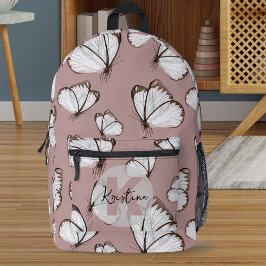 Delikate Elegante Weißschmetterlinge auf der Rose  Bedruckter Rucksack