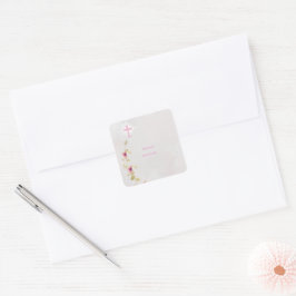 Delikate Eleganz florale Taufe Quadrat Aufkleber