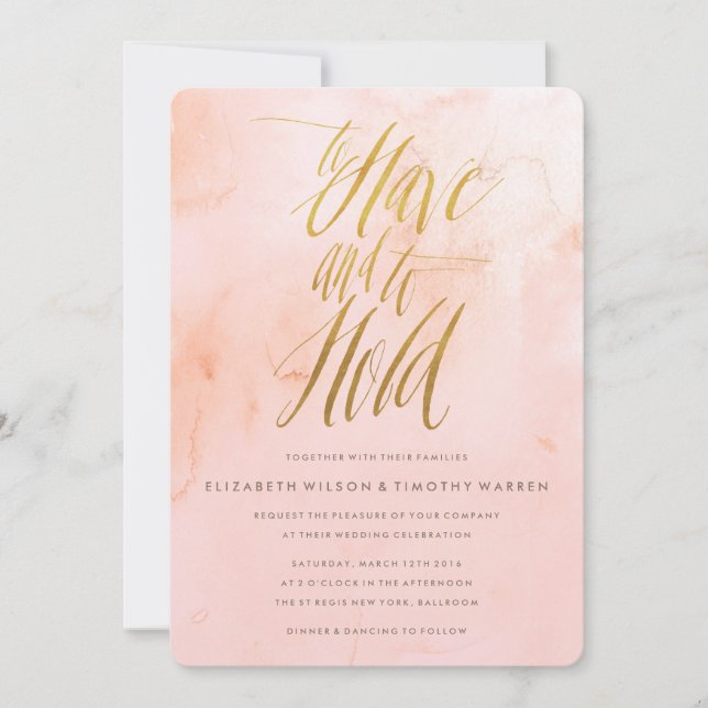 Delikate Farbenblüte und Gold-Hochzeitsempfang Einladung (Vorderseite)