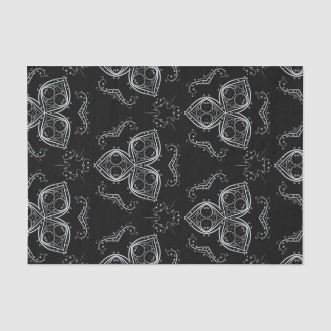 Delikate Filigree Ornamente auf schwarzem Hintergr Seidenpapier (Vorderseite)