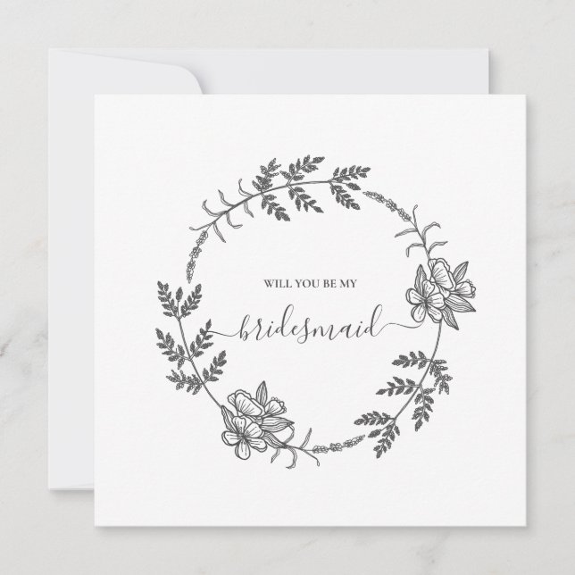 Delikate florale Moderne Brautjungfrau Hochzeit Einladung (Vorderseite)