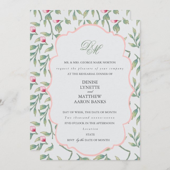 Delikate Florals Probe Dinner Einladung (Vorne/Hinten)