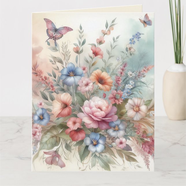 Delikate Florals und Schmetterlinge Karte (Vorderseite)